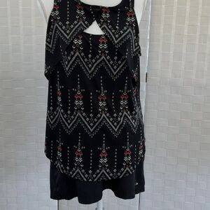 Maurices Black Sleeveless Layered Keyhole Camisole with Red & White Print